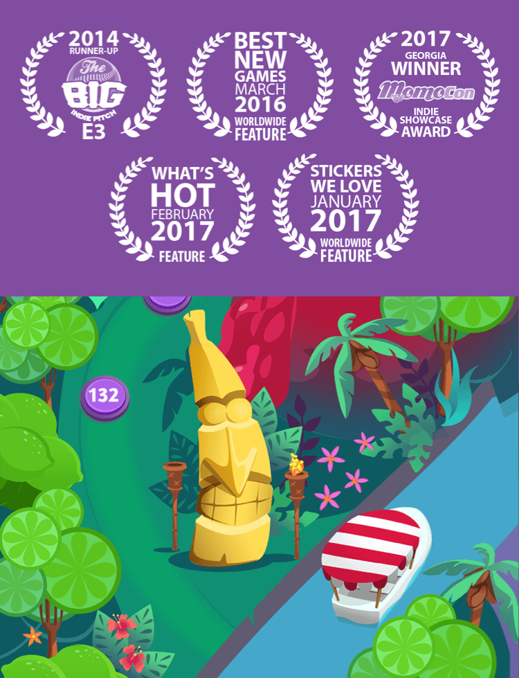 Collage of awards Barista Blitz has won, in-game map, and illustration of the emotional range of the generated cartoon faces.
