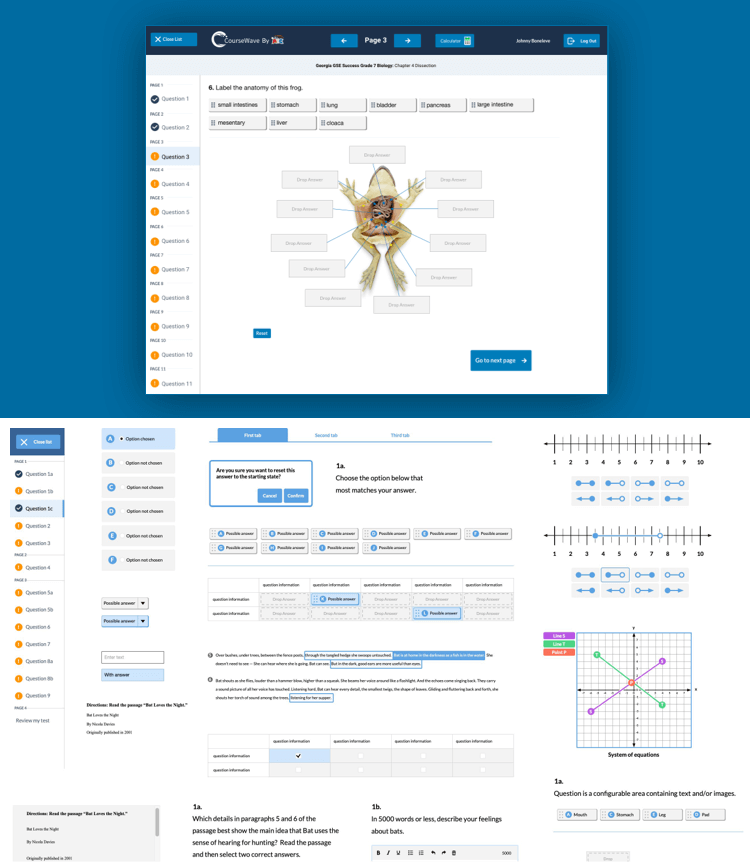 Mood board displaying several examples of redesigned UI elements including navigation, tables, and buttons.