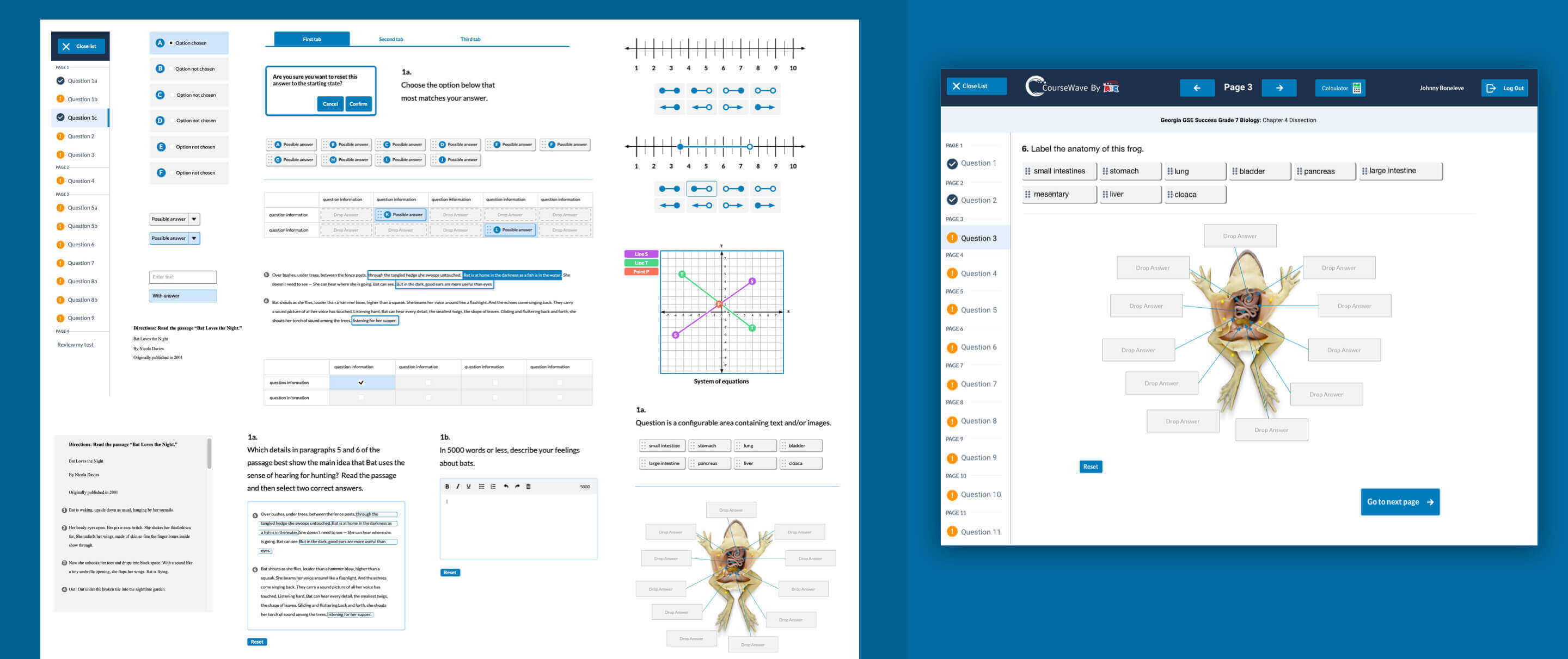 Mood board displaying several examples of redesigned UI elements including navigation, tables, and buttons.