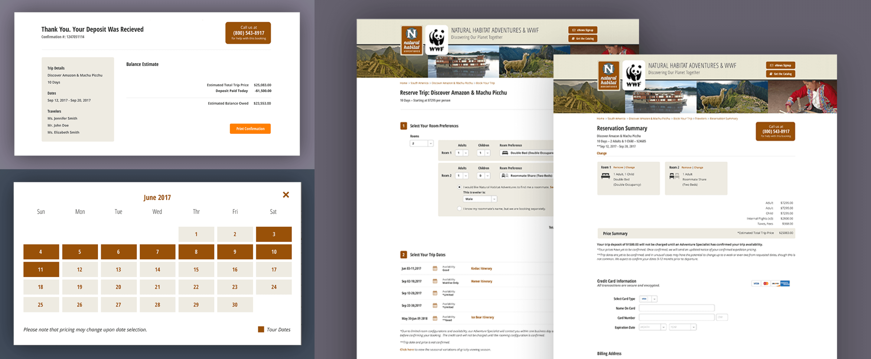 Collage of the Nathab Booking Portal room selection process, calendar, and confirmation screens.